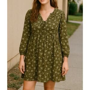 Old Navy Dress Womens Sz XXL Boho Spirit Green Floral Prairie Modest Peasant